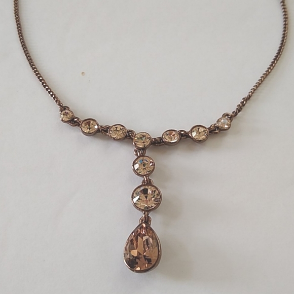 Givenchy Brown Tonal Rhinestone Y Drop Necklace - Picture 6 of 10